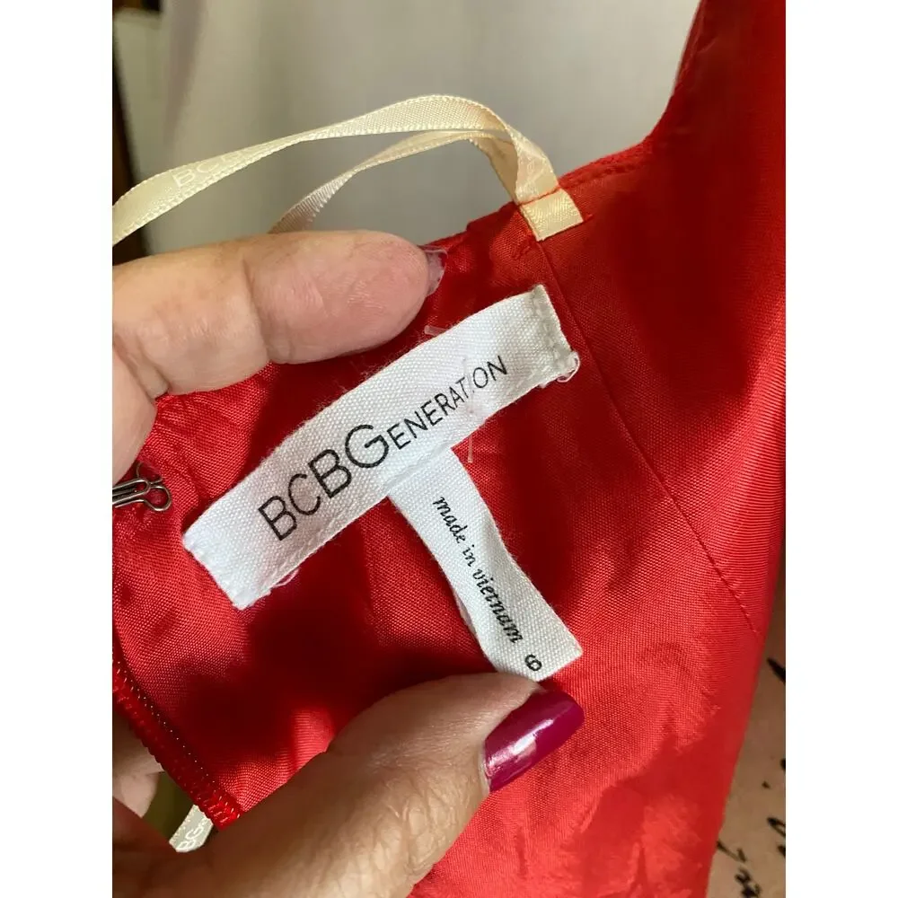 BCBGeneration Bittersweet Halter Fit & Flare Salmon Coral Dress Size 6 - Picture 6 of 10